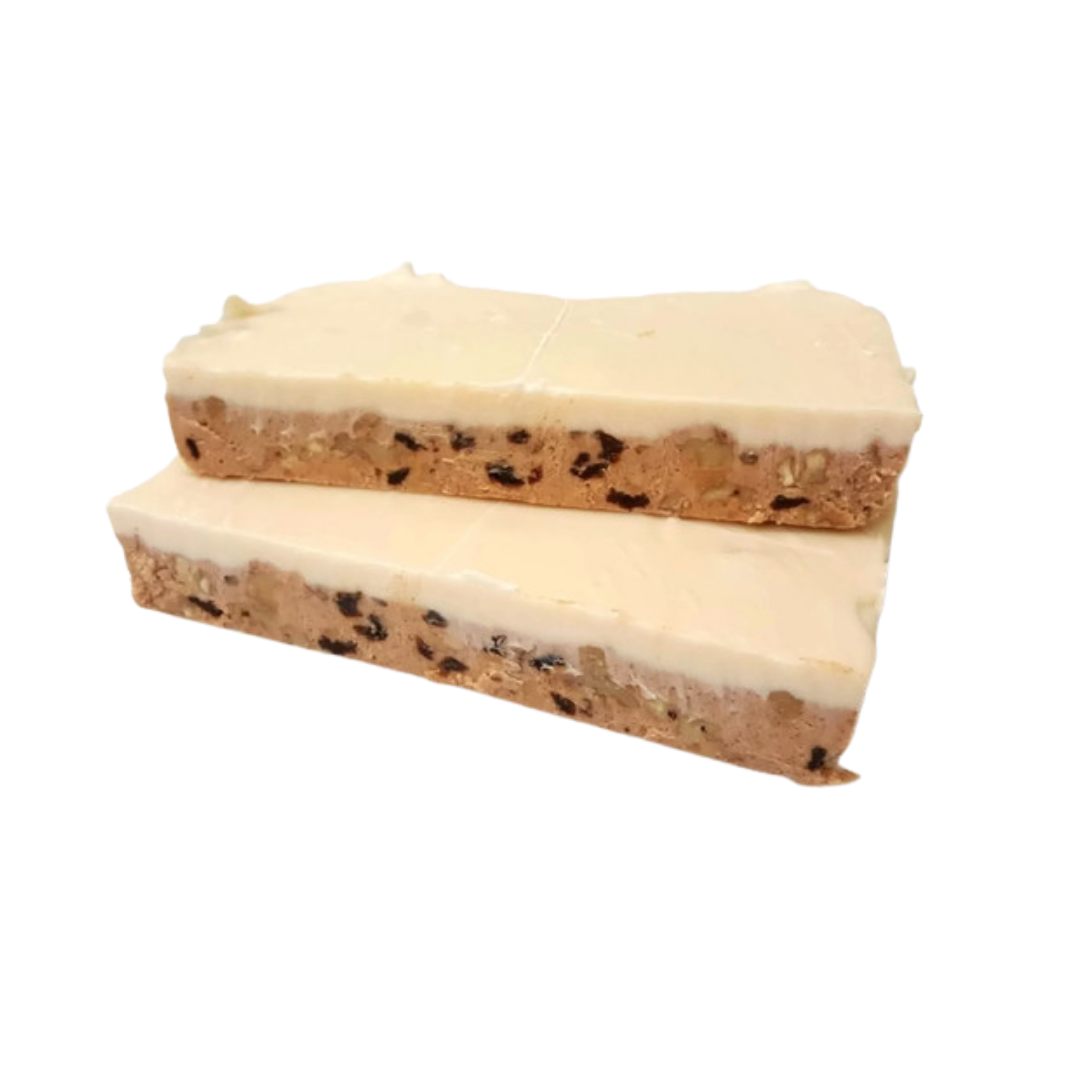 Carrot Cake slab, spiced fudge, chunky fudge, nutty fudge, real walnuts, pecan fudge, raisin fudge, cream cheese flavoured fudge, carrot cake flavoured fudge, creamy fudge, classic dessert inspired fudge, premium fudge, best fudge in Canada, made in Alberta, Edmonton fudge, Phil's Fudge Factory