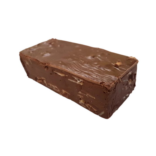 Chocolate Almond left, chocolate fudge, almond fudge, nutty fudge, creamy fudge, hand made fudge, premium fudge, best fudge in Canada, made in Alberta, Edmonton fudge, Phil’s Fudge Factory