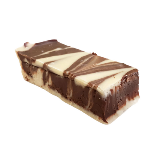 Chocolate Mint Swirl left, chocolate fudge, mint flavoured fudge, chocolate and mint swirled fudge, swirled fudge, real peppermint oil, hand made fudge, premium fudge, best fudge in Canada, made in Alberta, Edmonton fudge, Phil’s Fudge Factory