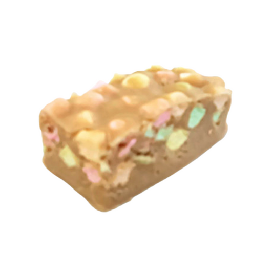 Confetti right, vanilla fudge, peanut butter fudge, butterscotch flavoured fudge, marshmallow fudge, rainbow mini marshmallows, fruit flavoured mini marshmallows, classic dessert fudge, creamy fudge, hand made fudge, premium fudge, best fudge in Canada, made in Alberta, Edmonton fudge, Phil’s Fudge Factory