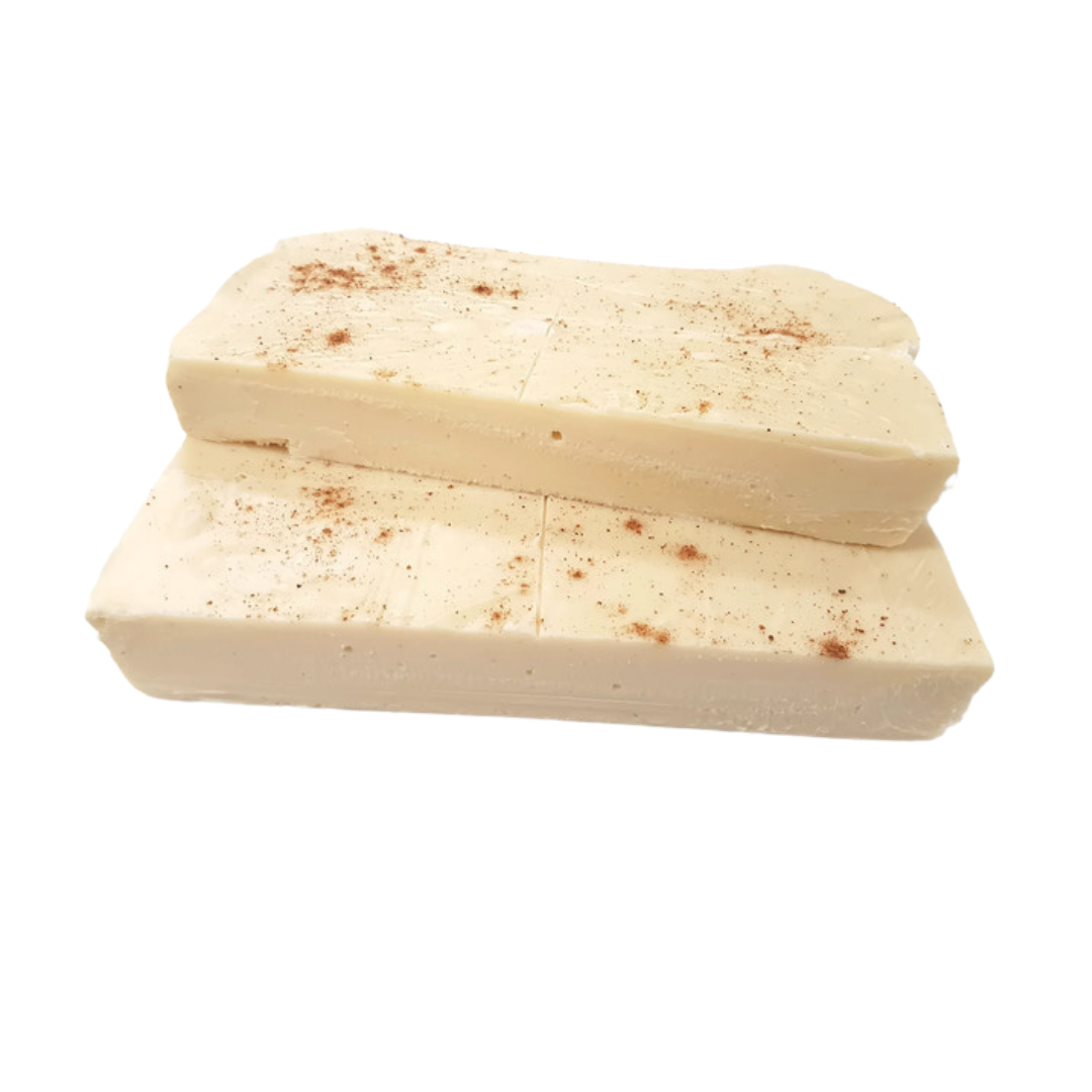 Egg Nog slab, egg Nog fudge, real egg Nog, traditional fudge, unique fudge, ultra-creamy fudge, hand made fudge, premium fudge, best fudge in Canada, made in Alberta, Edmonton fudge, Phil’s Fudge Factory