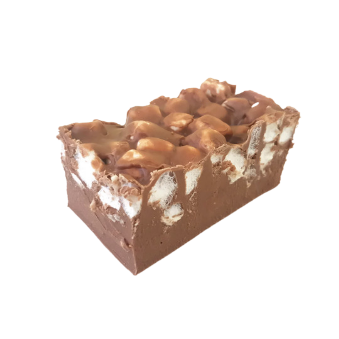 Hot chocolate right, milk chocolate fudge, mini white marshmallows, creamy fudge, winter fudge, hand made fudge, premium fudge, best fudge in Canada, made in Alberta, Edmonton fudge, Phil’s Fudge Factory