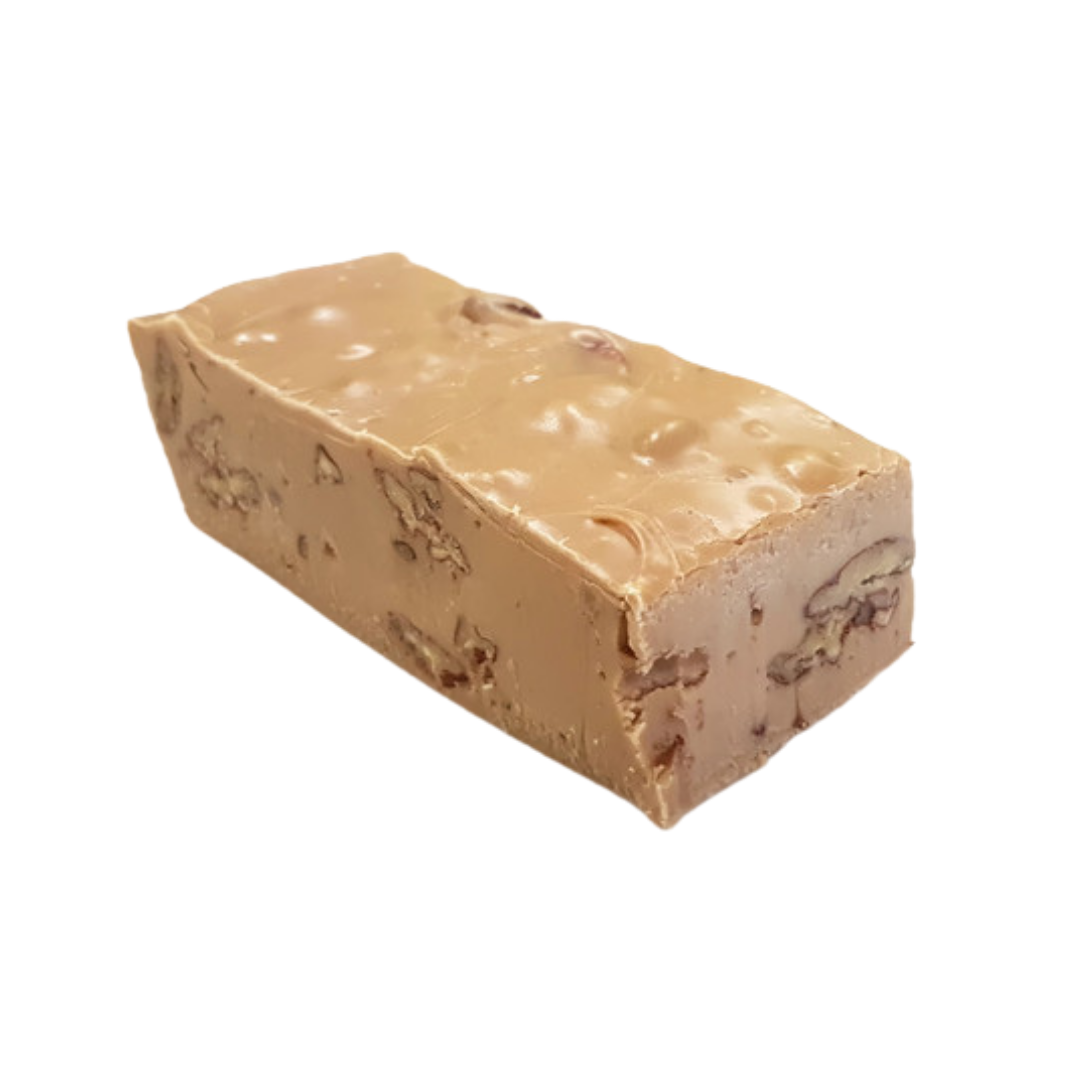 penuchi pecan left, brown sugar fudge, pecan fudge, classic fudge, nutty fudge, creamy fudge, hand made fudge, premium fudge, best fudge in Canada, made in Alberta, Edmonton fudge, Phil’s Fudge Factory