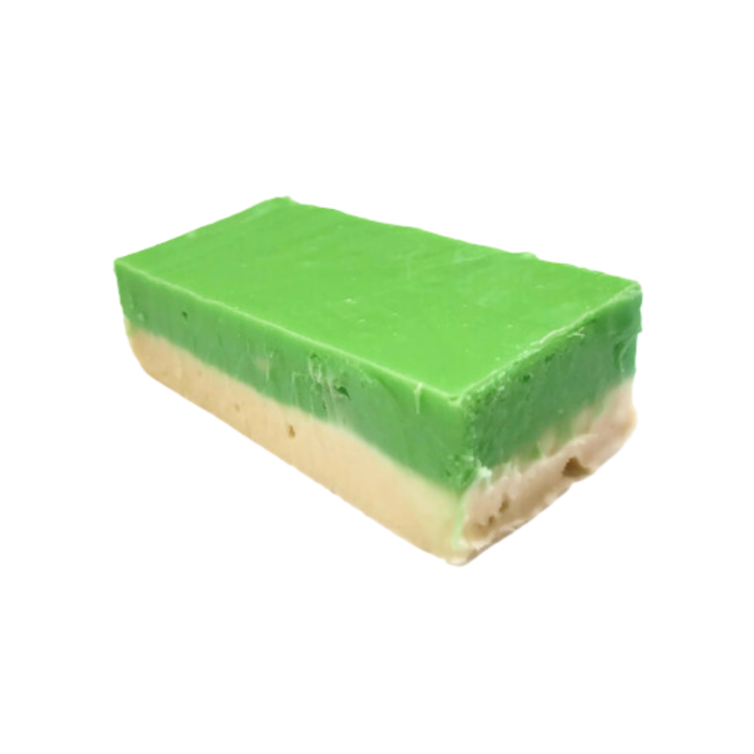 sour green apple left, green apple flavoured fudge, sour fudge, layered cream and green fudge, candy inspired fudge, creamy fudge, hand made fudge, premium fudge, best fudge in Canada, made in Alberta, Edmonton fudge, Phil’s Fudge Factory