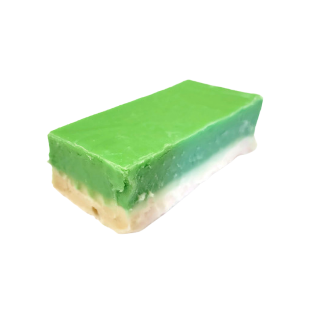 sour green apple right, green apple flavoured fudge, sour fudge, layered cream and green fudge, candy inspired fudge, creamy fudge, hand made fudge, premium fudge, best fudge in Canada, made in Alberta, Edmonton fudge, Phil’s Fudge Factory
