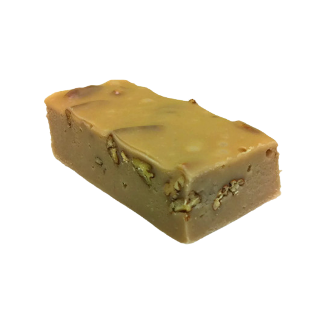 sucrose free Canadian maple pecan left, sucrose free, diabetic fudge, fructose fudge, isomaltose fudge, Canadian maple flavoured fudge, pecan fudge, nutty fudge, creamy fudge, hand made fudge, premium fudge, best fudge in Canada, made in Alberta, Edmonton fudge, Phil’s Fudge Factory