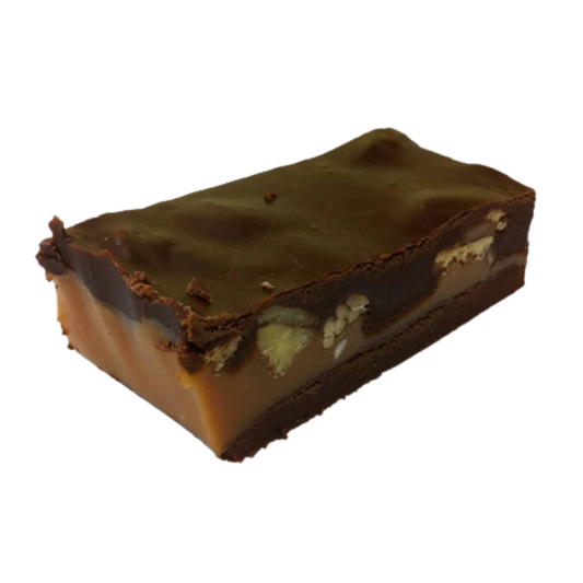 turtle right, chocolate fudge, gooey caramel, real whole pecans, layered fudge, chocolate bar fudge, creamy fudge, holiday fudge, Christmas fudge, hand made fudge, premium fudge, best fudge in Canada, made in Alberta, Edmonton fudge, Phil’s Fudge Factory