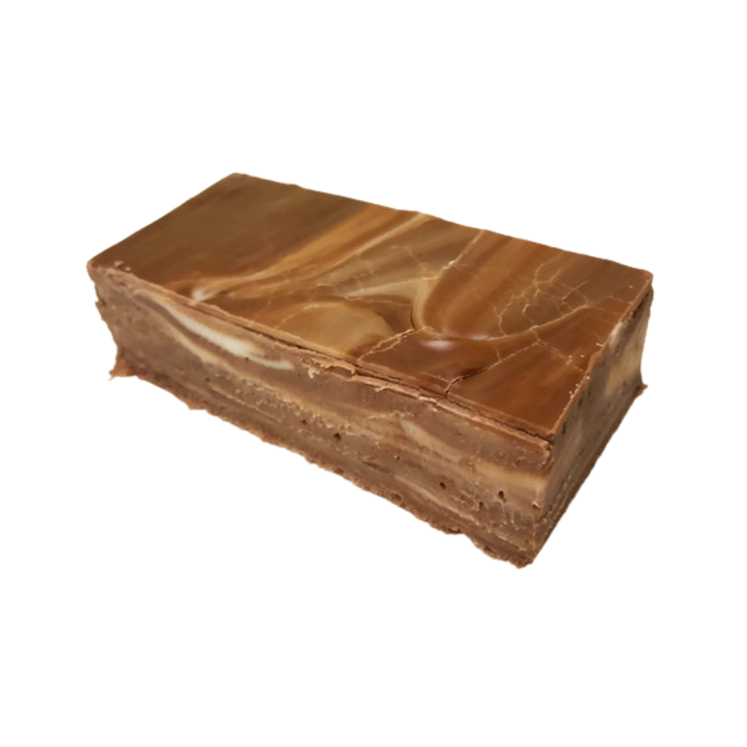 root beer left, vanilla fudge, root beer flavoured fudge, swirled caramel coloured and cream fudge, soda inspired fudge, unique fudge, creamy fudge, hand made fudge, premium fudge, best fudge in Canada, made in Alberta, Edmonton fudge, Phil’s Fudge Factory