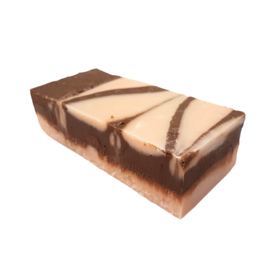 Chocolate amaretto fudge, chocolate fudge, amaretto flavoured fudge, swirled pink and chocolate fudge, creamy fudge, hand made fudge, premium fudge, best fudge in Canada, made in Alberta, Edmonton fudge, Phil’s Fudge Factory