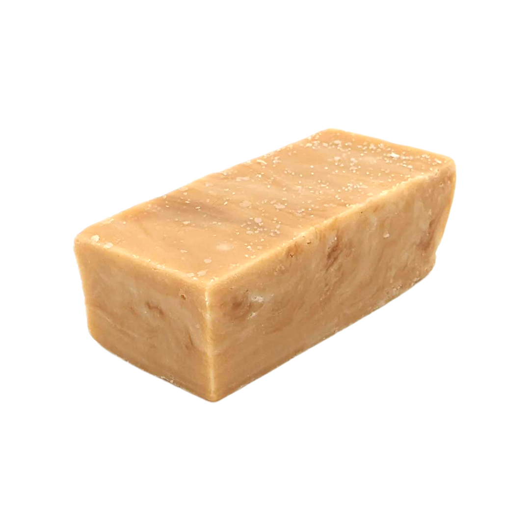 salted caramel right, vanilla fudge, melted caramel, topped with coarse salt, swirled vanilla fudge and caramel, traditional fudge, creamy fudge, best selling fudge, hand made fudge, premium fudge, best fudge in Canada, made in Alberta, Edmonton fudge, Phil’s Fudge Factory